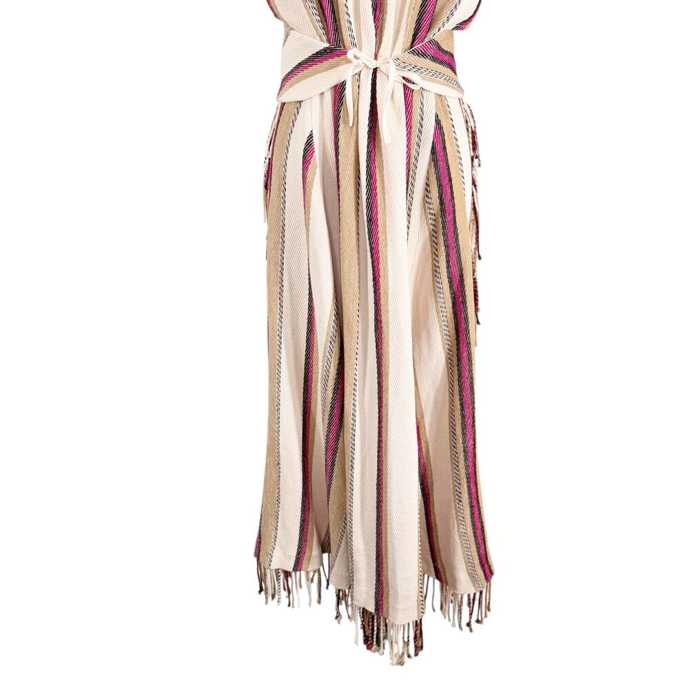 Ulla Johnson Caterina Maxi Dress Cream Linen Striped Cut Out Fringe Boho Size 6 - Picture 5 of 16